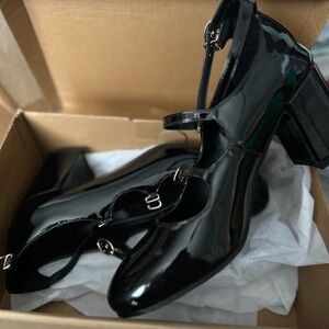 Black patent three strap, Mary Jane heels-NIB 8.5/ 41